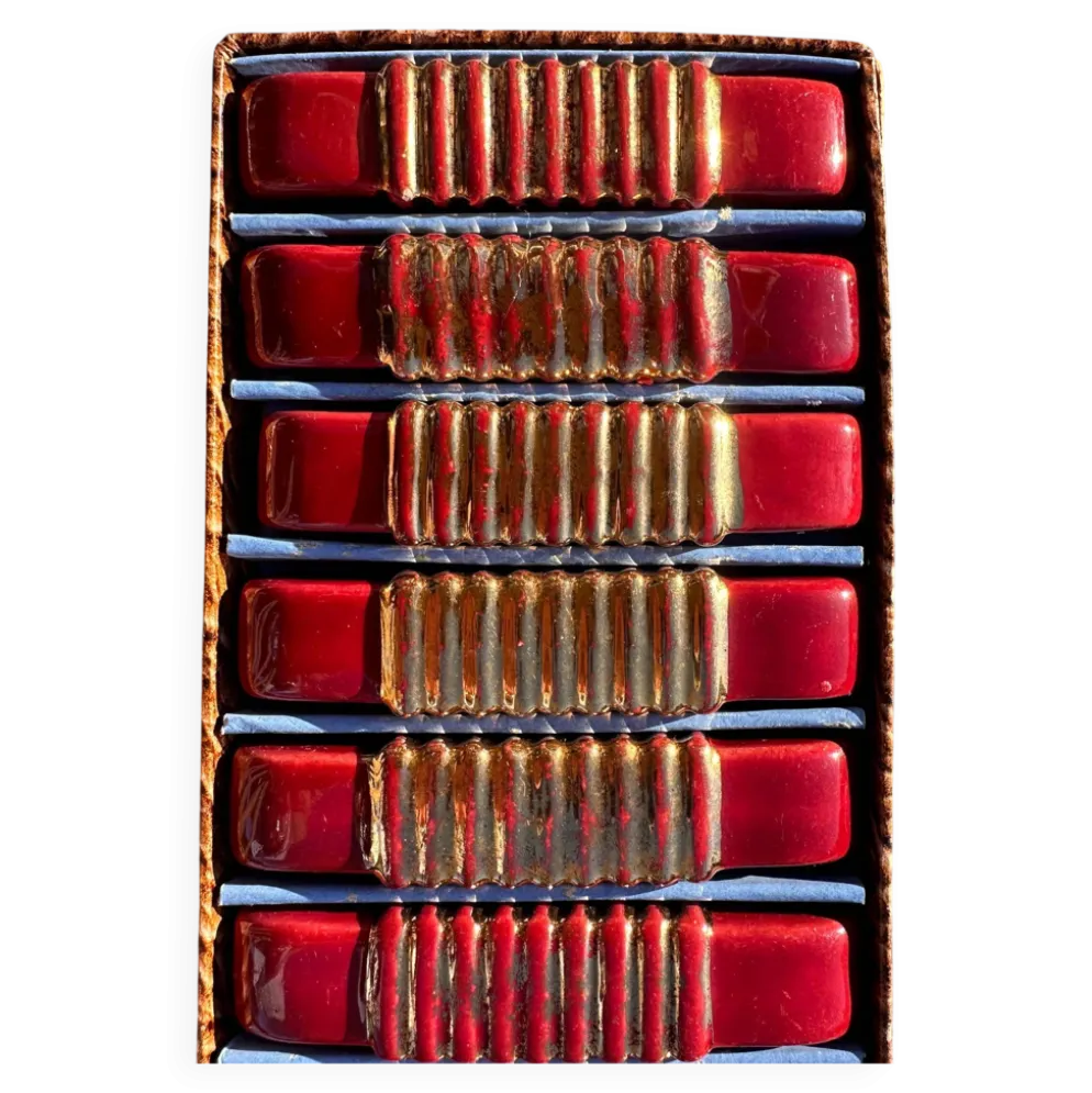 Porte-couteaux Art Déco (x6) – Verre rouge et doré, géométrique
