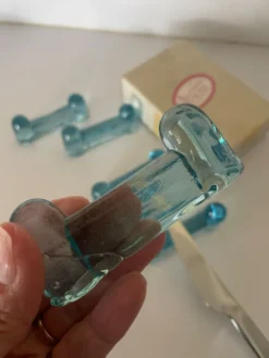 6 porte-couteaux bleus verrerie de Biot