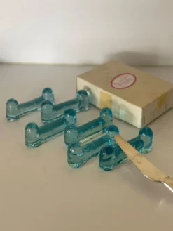 6 porte-couteaux bleus verrerie de Biot