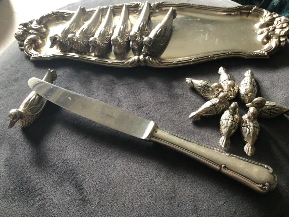 7 porte-couteaux canards et 7 porte-noms canards marque Sileà