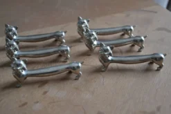 6 porte-couteaux chat en métal argenté