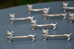 12 porte couteaux chat en métal argenté