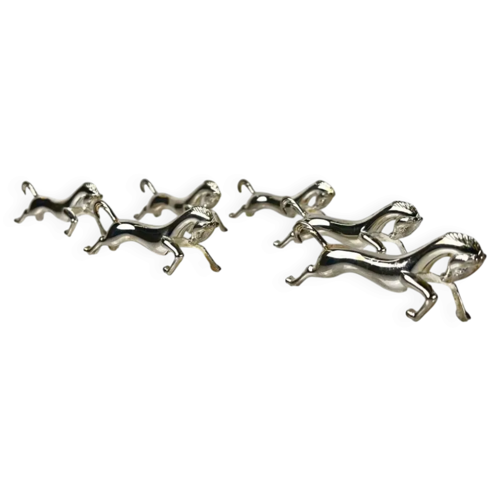 6 porte-couteaux chevaux ancien en métal argenté