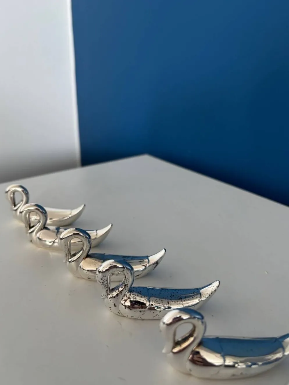 8 porte-couteaux cygnes vintage en métal argenté