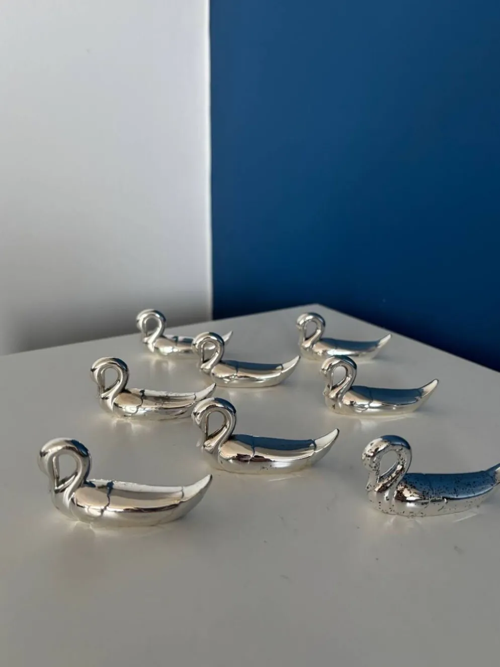 8 porte-couteaux cygnes vintage en métal argenté