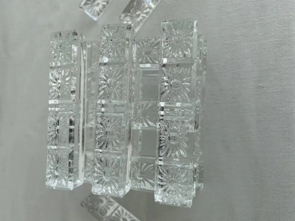 Porte-couteaux en cristal, Motif floral en relief, Art de la table vintage