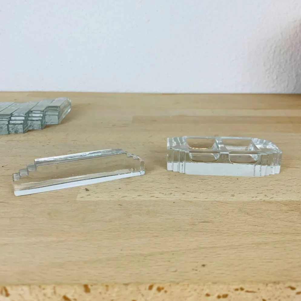 11 porte-couteaux verre art déco et salière