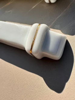 Porte-couteaux Vintage en Porcelaine Blanche et Filet Doré