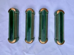 4 porte-couteaux vintage style Art Déco, émail vert émeraude et or