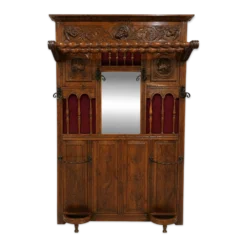 Portemanteai de hall néo-Renaissance antique avec miroir et porte-parapluies