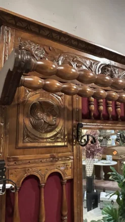 Portemanteai de hall néo-Renaissance antique avec miroir et porte-parapluies