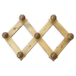 Portemanteau accordéon à grosses boules bois vintage 1980