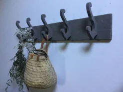 Porte manteau ancien bois peint 5 patères