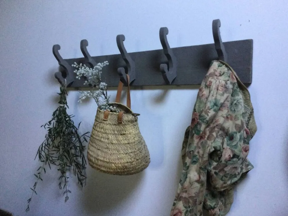 Porte manteau ancien bois peint 5 patères