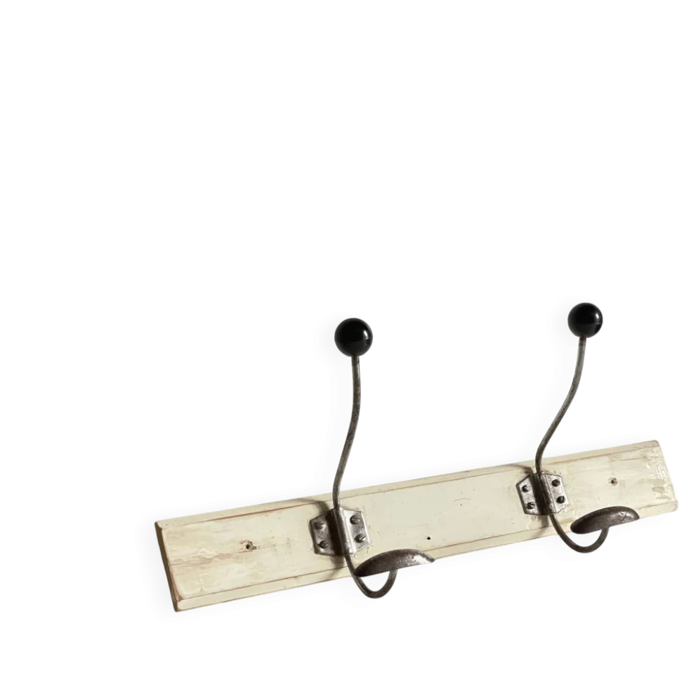 Portemanteau ancien d'ecole bois blanc