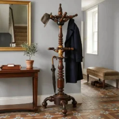 Porte-manteau ancien en orme et érable, Italie, XIXe siècle