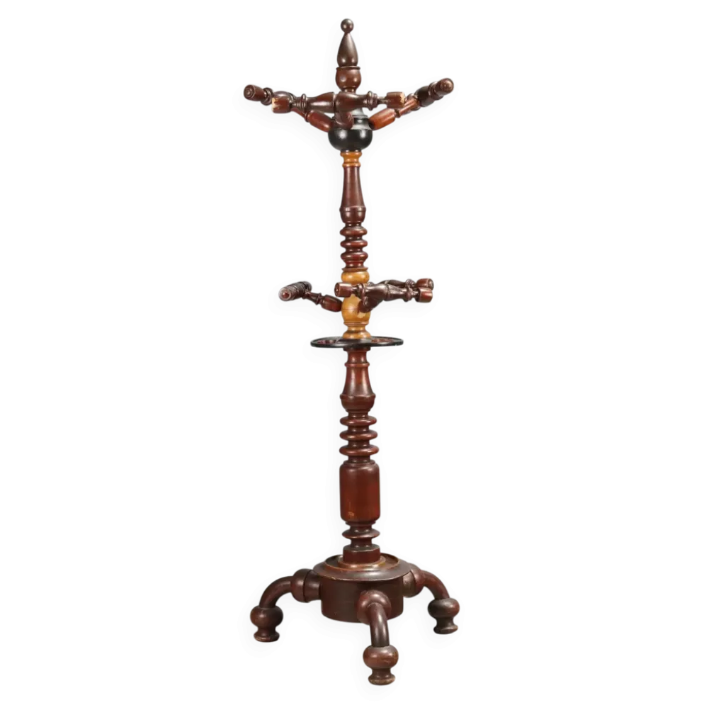 Porte-manteau ancien en orme et érable, Italie, XIXe siècle