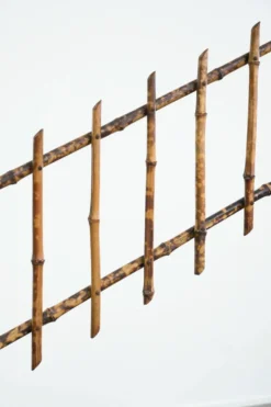 Porte-manteau ancien français en bambou, avec miroir et porte-parapluie.