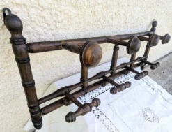 Porte manteau ancien Mural Vestiaire bois Tourné Bambou Bistrot 1900