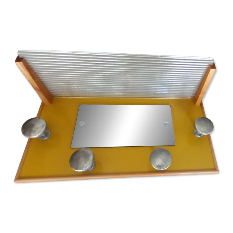 Porte manteau années 50 avec miroir patères métal et tablette verre