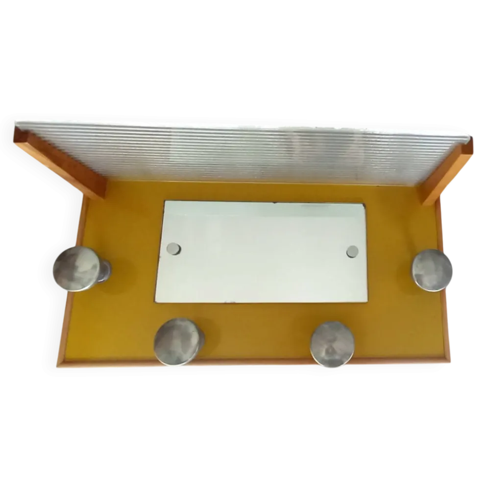 Porte manteau années 50 avec miroir patères métal et tablette verre
