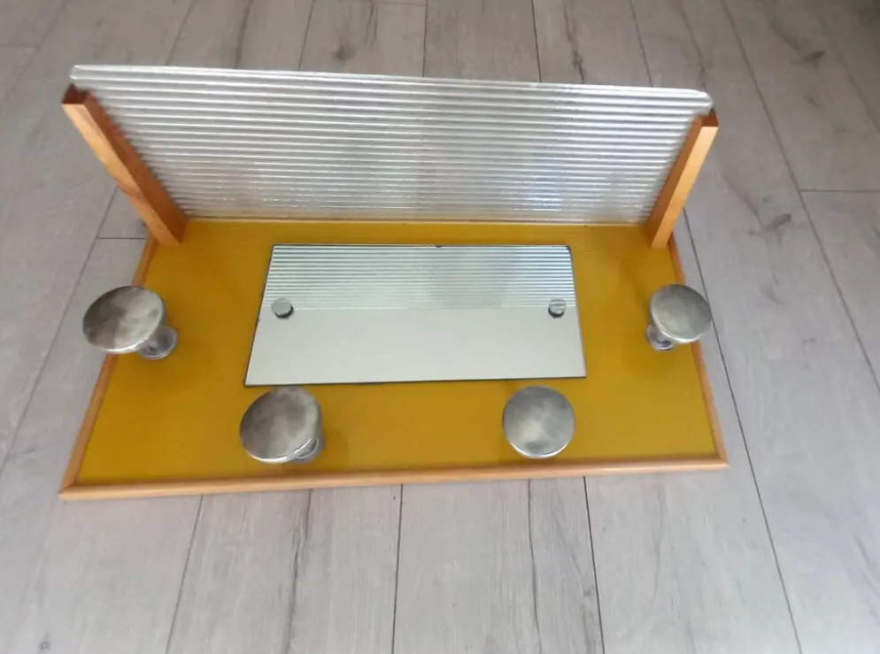 Porte manteau années 50 avec miroir patères métal et tablette verre