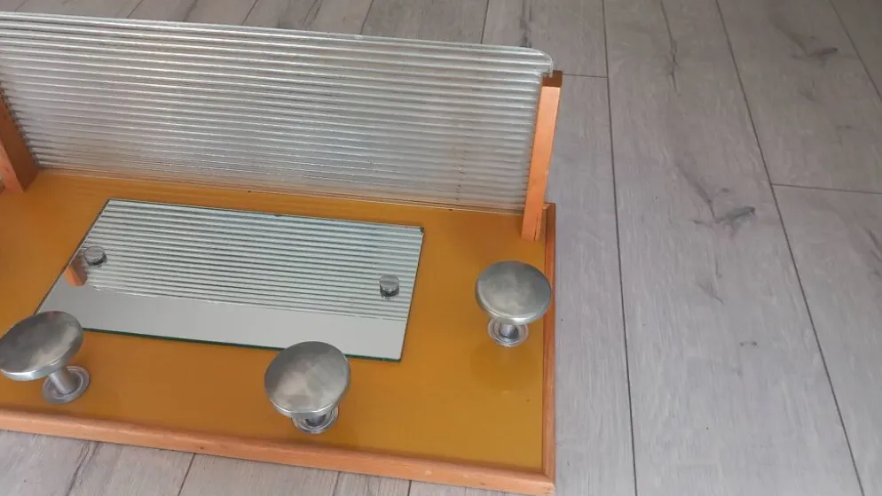 Porte manteau années 50 avec miroir patères métal et tablette verre