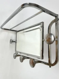 Porte-manteau Art Déco avec 5 crochets, miroir et étagère