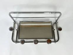 Porte-manteau Art Déco avec 5 crochets, miroir et étagère