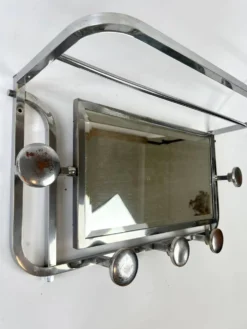 Porte-manteau Art Déco avec 5 crochets, miroir et étagère