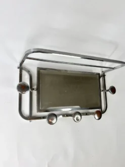 Porte-manteau Art Déco avec 5 crochets, miroir et étagère