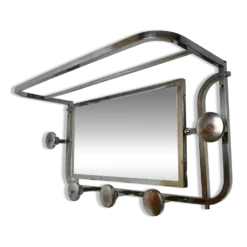 Porte-manteau Art Déco avec 5 crochets, miroir et étagère