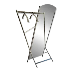 Porte-manteau avec miroir en métal style Memphis (années 1980)
