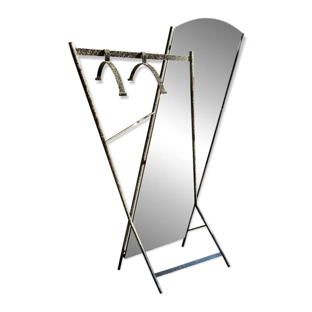 Porte-manteau avec miroir en métal style Memphis (années 1980)