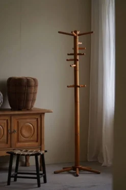 Porte-manteau décoratif en pin massif, style danois du milieu du siècle, années 1970