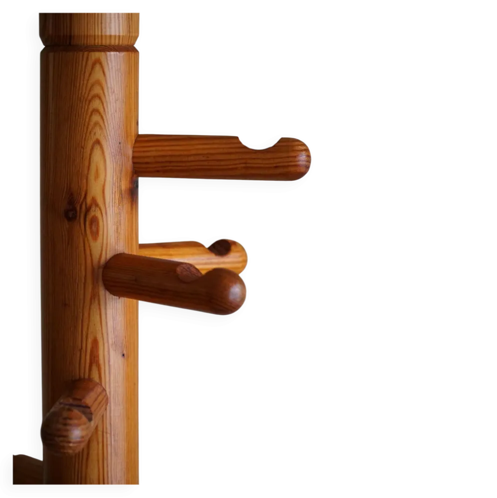 Porte-manteau décoratif en pin massif, style danois du milieu du siècle, années 1970