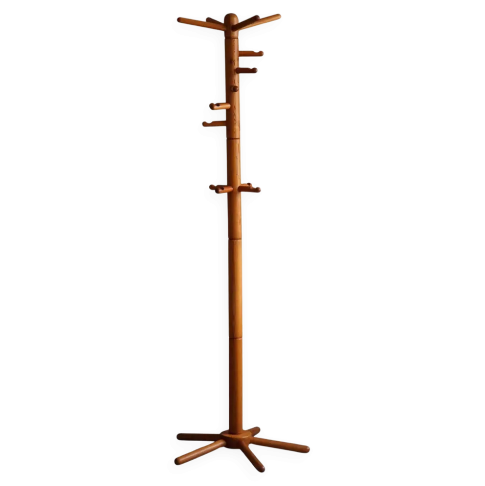 Porte-manteau décoratif en pin massif, style danois du milieu du siècle, années 1970