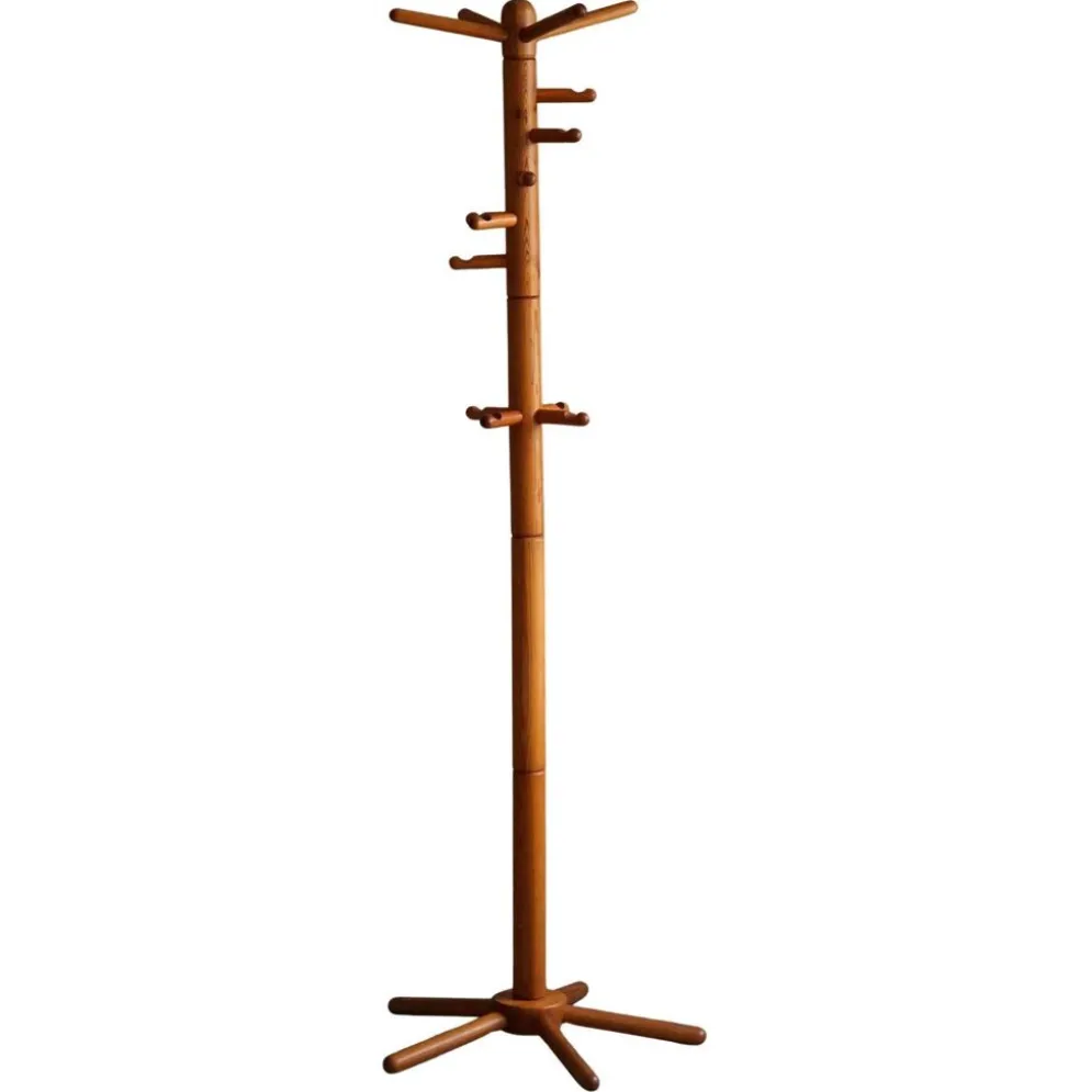 Porte-manteau décoratif en pin massif, style danois du milieu du siècle, années 1970