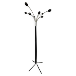 Porte-manteau design italien – Métal chromé et laqué noir – Années 1960-1970