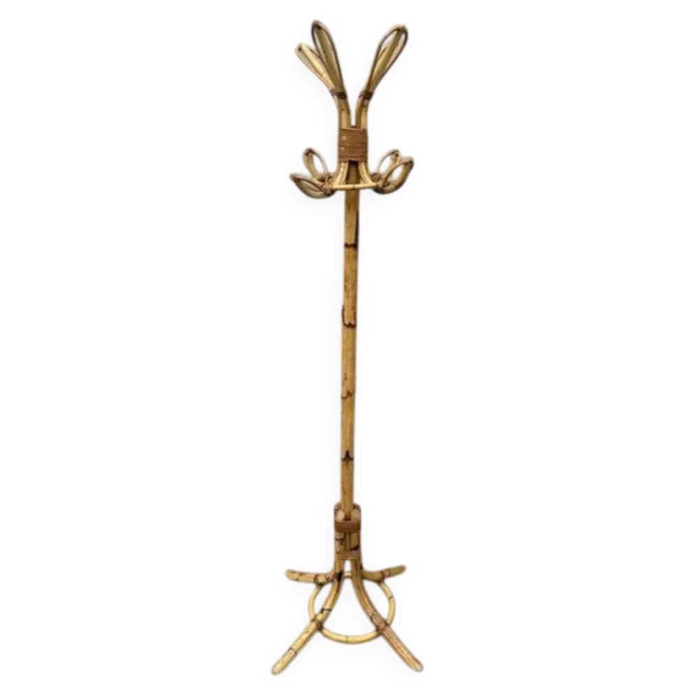Porte-manteau en bambou et rotin italien, années 1970