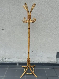 Porte-manteau en bambou et rotin italien, années 1970