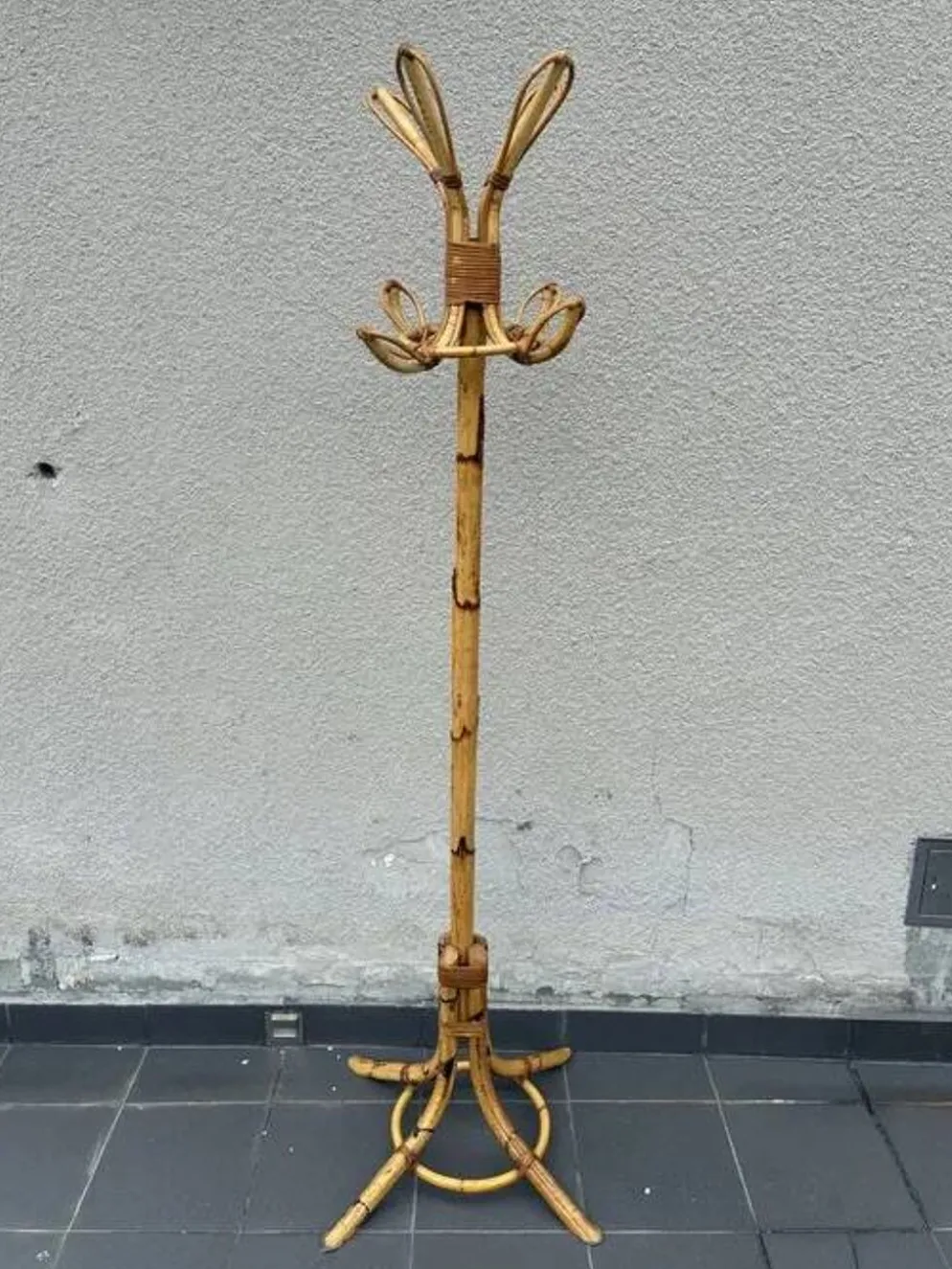 Porte-manteau en bambou et rotin italien, années 1970