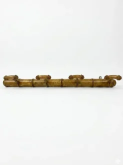 Porte manteau en bois bambou 4 patères, années 50