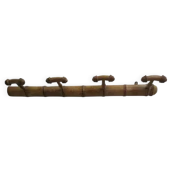 Porte manteau en bois bambou 4 patères, années 50