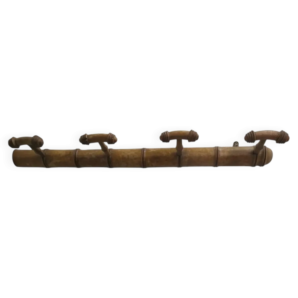Porte manteau en bois bambou 4 patères, années 50
