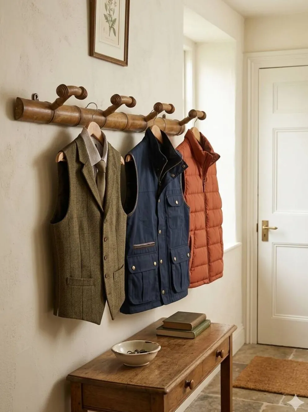 Porte manteau en bois bambou 4 patères, années 50