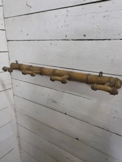 Porte manteau en bois bambou 4 patères, années 50