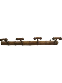 Porte manteau en bois bambou 4 patères, années 50