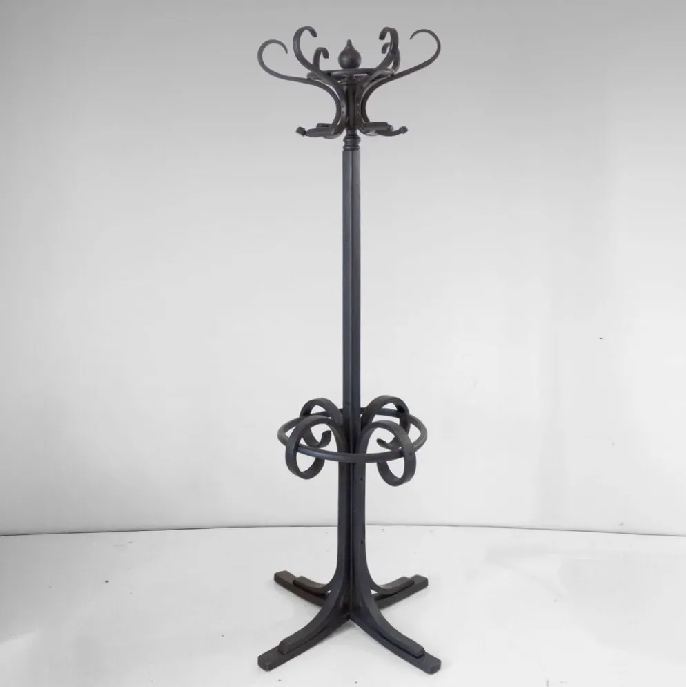 Porte-manteau en bois cintré antique et support à parapluie dans le style de Thonet, vers