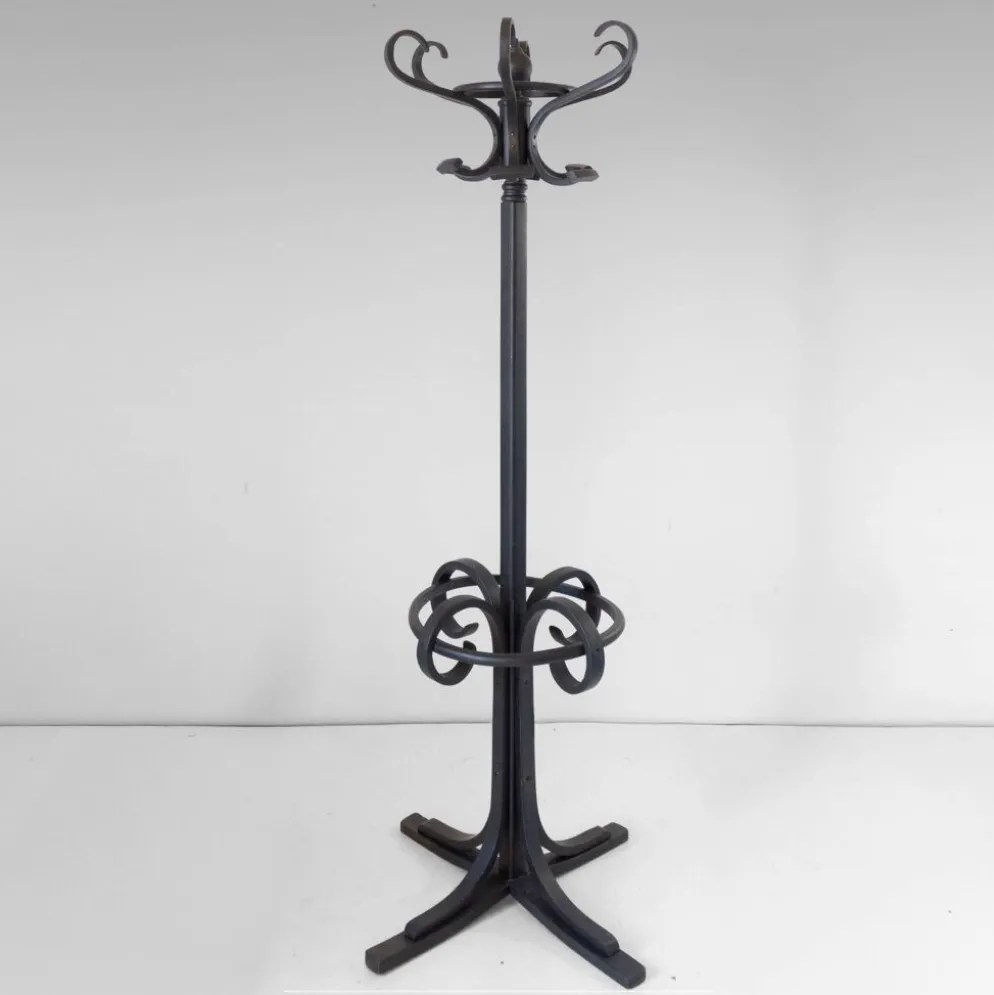 Porte-manteau en bois cintré antique et support à parapluie dans le style de Thonet, vers